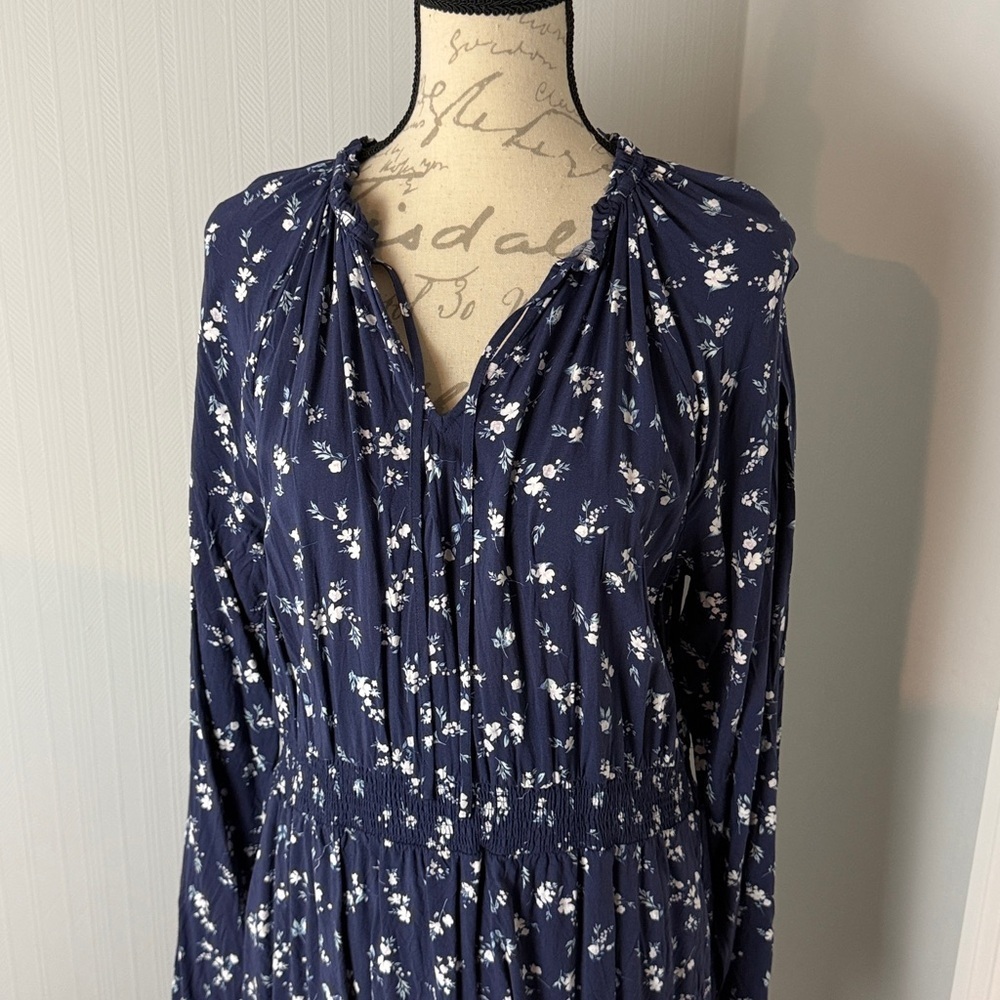 Candace Cameron Bure size Large Floral Navy Blue Dress - Picture 3 of 8